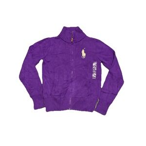 Polo Ralph Lauren Girls Full Zip Big Pony Knit Sweater Size Large Purple